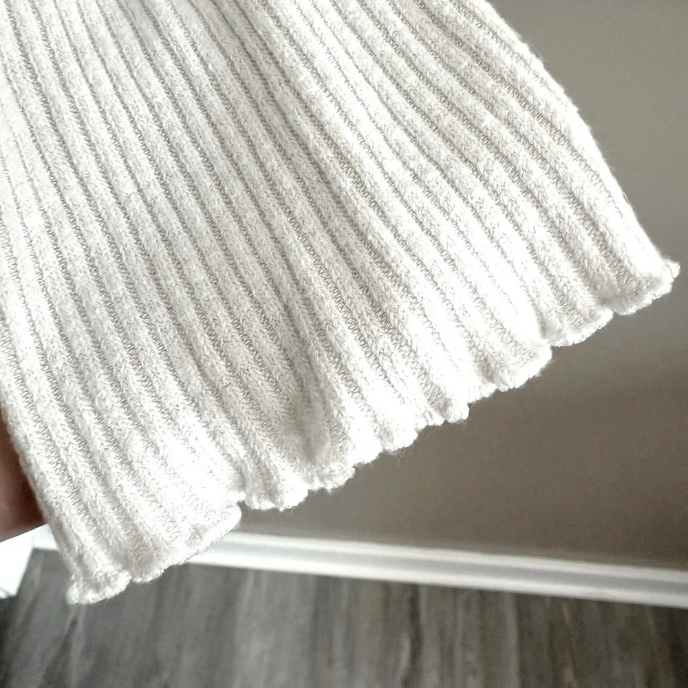 J.Crew ivory ribbed‎ mock neck sweater gold button shoulder accent Women’s L